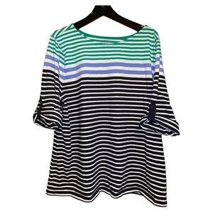 St. John’s Bay Womens Striped Top Roll Tab Sleeve‎ Knit Blouse Cotton Size 2X